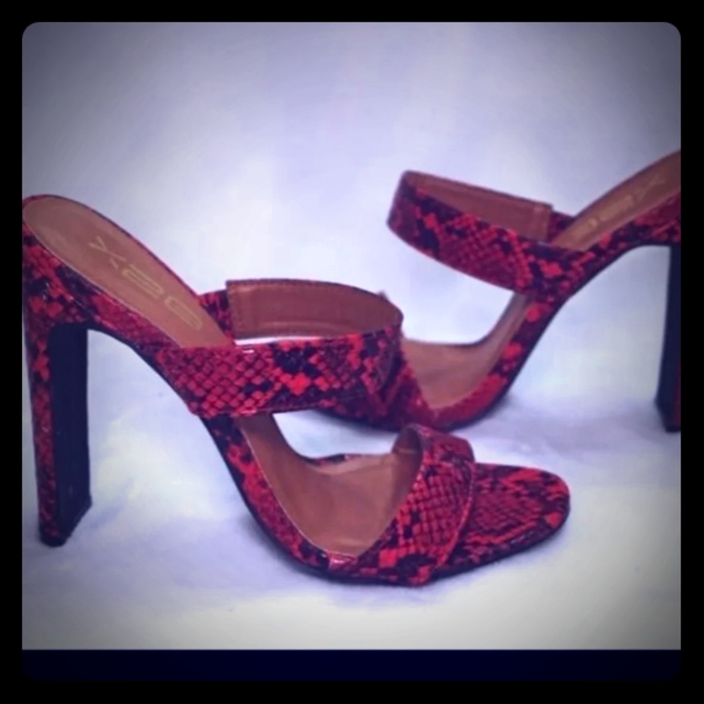 Red snake print heels